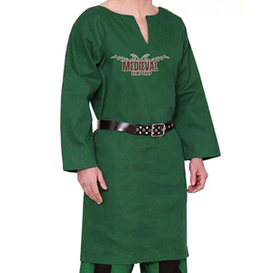 Tunique médiévale en coton vert pour homme, costume de chevalier Viking fait main, chemise Renaissance à manches longues pour reconstitution historique et foire médiévale - Product Image 2
