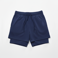 Shorts décontractés pour hommes, bleu marine, à taille élastique avec cordon de serrage, séchage rapide, taille mi-haute, tricotés, 100% polyester