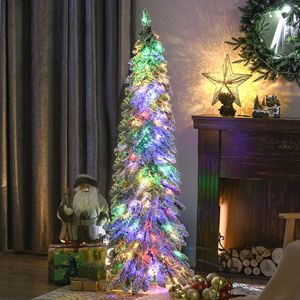 Albero di Natale Sottile Preilluminato da 150 cm con 150 Luci LED Calde, Effetto Neve e Design a Raggi di Luce Verso il Basso, 210 cm per Decorazioni Natalizie - Product Image 2