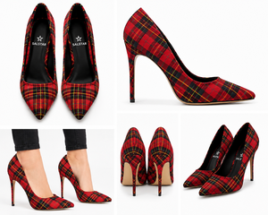 Zapatos de Tacón Alto de Moda con Diseño de Tartán y Punta Puntiaguda para Mujer, Ideales para Bodas y Fiestas - Product Image 3