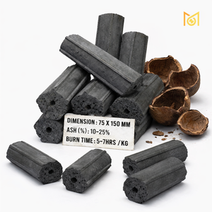 Briquettes de charbon de coco hexagonales, 5 heures de combustion, haute chaleur, faible teneur en cendres, combustible de qualité restaurant, faible humidité, fabricant - Product Image 1