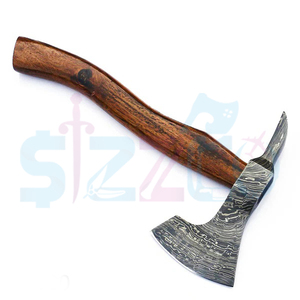 Custom Full Tang Damascus Steel Hunting Camping <b>Bearded</b> Axe WOOD Handle Tomahawk Real Hatchet with Leather Sheath, Ideal Gift - Product Image 4
