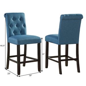 Leviton Set di 2 in legno massello blu Tufted bancone altezza sgabello elegante sala da pranzo mobili - Product Image 4