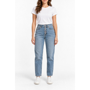 Jeans de Cintura Alta para Mujer, Estilo Boyfriend, con Estampado Floral, Denim Azul Vintage, Tallas XS-6XL, Marca Privada OEM - Product Image 1