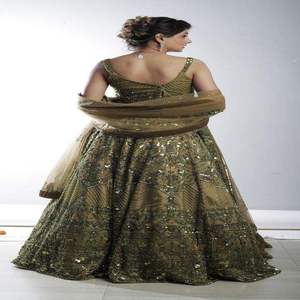 Couture Designer Modern Plus Size Wedding Lehenga Choli | Bridal Outfit Set Draped Hand <b>Beaded</b> Lace <b>Thread</b> Embroidery Multicolor - Product Image 2