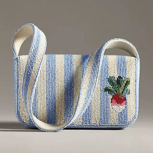 Bolso de mano clásico hecho a mano con diseño de rábano y cuentas |   Pulsera de Lujo con Cuentas de Semillas y Patrón Vegetal para Mujer |   Bolso de Mano Artesanal Personalizado en Colores Mixtos - Product Image 1