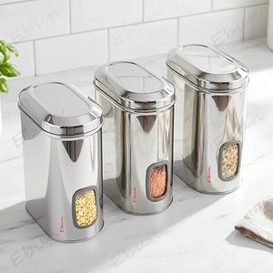Stainless Steel Food Storage <b>Containers</b> Rectangular Airtight Minimalist Design Heavy Gauge Metal Kitchen Bin - Product Image 3