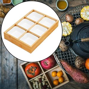 Bandeja de Bambú para Frutas con Tazones Blancos de Cerámica, Elegante Plato para Servir Frutas, Bocadillos y Frutos Secos - Product Image 4
