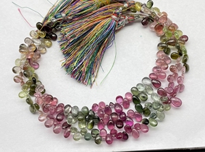 Perles de tourmaline multicolores de haute qualité, forme poire, briolette, 6-7 mm de long, brin de 8 pouces, pierre précieuse naturelle pour bijoux - Product Image 2