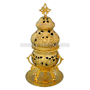 Quemador de Incienso de Latón |   Porta Incienso Litúrgico Ornamentado con Tapa en Forma de Cruz – DOUBLE VEE EXPORTS - Product Image 2
