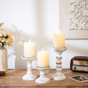 Portavelas de madera para velas de pilar, candelabro alto de madera estilo rústico, soporte de velas para chimenea - Product Image 5