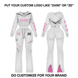 ชุดเซ็ตฮู้ดดี้ครอป ZAINI 350 กรัม ผ้าฝ้ายพรีเมียมสำหรับฤดูหนาว สไตล์สตรีทแวร์ ระบายอากาศได้ดี สีเทาชมพู พร้อมปักโลโก้ตามสั่งสำหรับผู้ชาย - Product Image 1