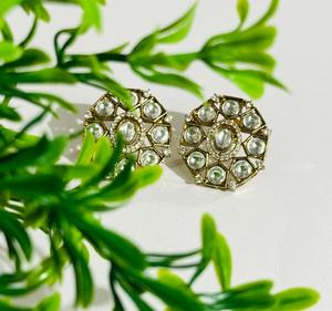 Luxury White Polki Round Stud Earrings Gold Plated Traditional Indian Bridal Wedding Party Fashion Jewelry for Women - Product Image 3