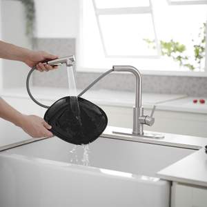 Rubinetto estraibile a manico singolo a foro singolo da cucina con beccuccio girevole a 360 gradi con disegno a 2 distanziatori - Product Image 6