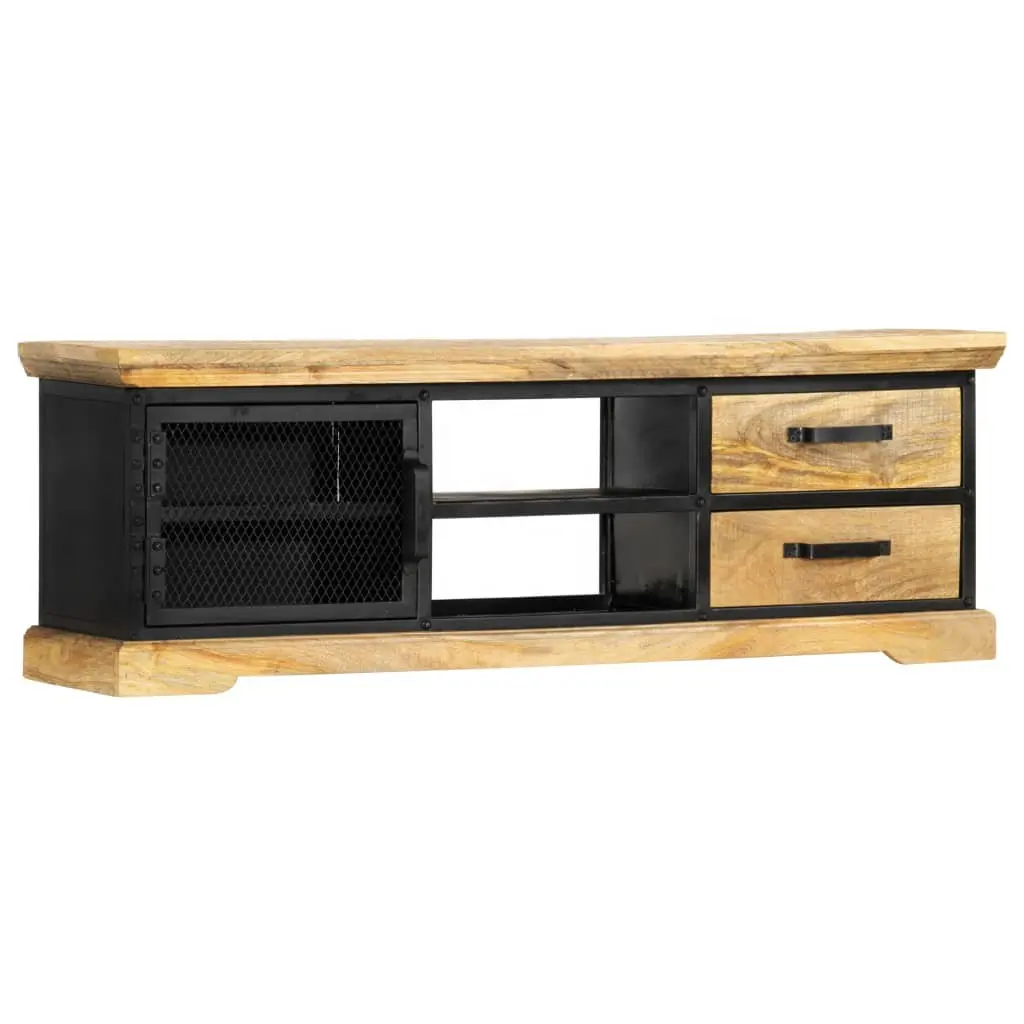 Industriële Moderne Metalen & Massief Mango Hout Ijzer En Houten Tv-Stand Media Unit Met Twee Opbergladen Planken Home Tv-Standaard