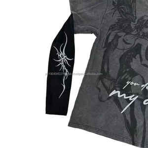 Logo personnalisé DTG Print respirant microfibre T-shirt pour homme double couche en coton délavé à l'acide manches longues et coupe surdimensionnée - Product Image 4