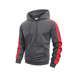 Sweat à capuche personnalisé avec bande latérale pour homme, streetwear, molleton épais blanc et rouge, pull de sport, sweat à capuche vierge, vente en gros - Product Image 3