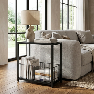 Mesa Auxiliar Estrecha con Porta Revistas y Estante de Almacenamiento, Mesa Auxiliar Delgada para Sala de Estar, Dormitorio, Oficina y Espacios Pequeños - Product Image 4