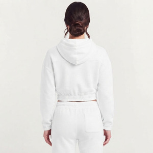 Custom <b>Women's</b> <b>White</b> Cropped <b>Hoodie</b> 100% Cotton Solid Color Front Logo Print Casual Autumn Wear - Product Image 6