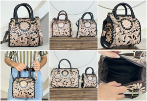 Sacs de voyage en cuir de vachette artisanal à motifs floraux, fermeture éclair, mini sac Speedy, sacs à bandoulière unisexes, vente chaude - Product Image 3