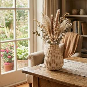 Cesta redonda de ratán, florero artesanal, 6 piezas - Product Image 4