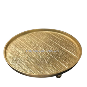 Luxury Gold Aluminum Serving Tray Dishes & <b>Plates</b> Round Modern <b>Decorative</b> <b>Plate</b> For Tea Coffee & Dining Table Hotel Centerpiece - Product Image 1