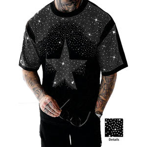 Camiseta de Fútbol Americano con Diseño de Estrella de Diamantes de Imitación de Calidad Premium, Estilo Urbano Oversize, Algodón, con Cristales, Moda OEM USA - Product Image 1