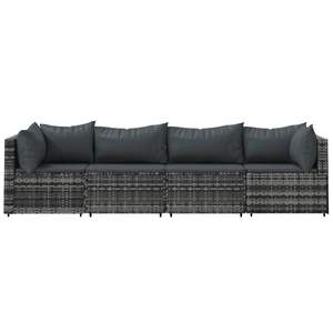4-Piece Gray Poly <b>Rattan</b> Patio Lounge Set with <b>Cushions</b> Elegant Garden Sets - Product Image 3