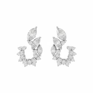 Boucles d'oreilles grimpantes en or blanc 18 carats avec diamants de laboratoire, motif marquise et diamants ronds, design en C, pour elle - Product Image 1