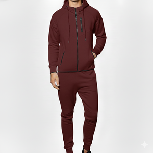 Ensemble de survêtement athlétique haut de gamme coupe ajustée avec sweat à capuche zippé et pantalon fuselé, pour l'entraînement, en tissu épais, pour la vente en gros - Product Image 4