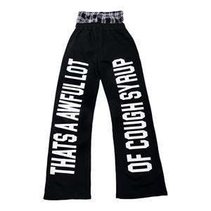 Pantalon de survêtement noir pour homme, coupe large, taille élastique, avec revers à carreaux, style urbain, imprimé lettres, 100% coton, molleton épais de qualité supérieure - Product Image 5