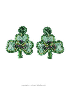 Aro de cuentas de trébol verde bordado a mano con cuentas de semillas, tamaño personalizado, para fiesta del Día de San Patricio, al por mayor, aleación dorada - Product Image 2