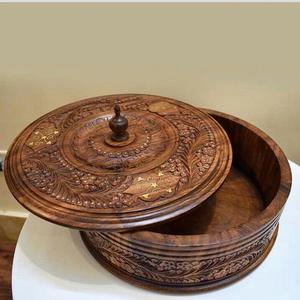 Boîte à chapati/roti en bois massif de qualité supérieure, faite à la main, taille et forme ronde personnalisées pour les hôtels et les restaurants à prix abordables - Product Image 1