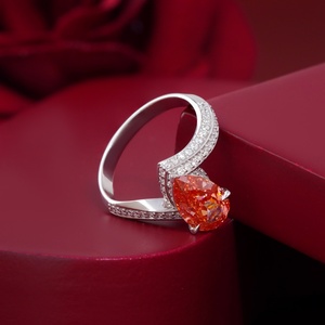 2.10 CT Vivid Red Pear Cut Lab Grown Diamond Engagement Ring 14K White Gold Pave Band for Anniversary Party Gift - Product Image 2