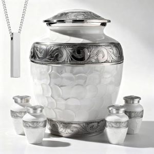 Majestic Adult Aluminum Cremation Funeral Urn Memorial <b>Ash</b> <b>Keepsake</b> Holder Featuring Secure Threaded Lid And Elegant Texture - Product Image 2