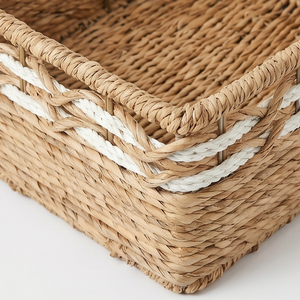 Decorative Natural Fiber Woven Bohemian Style Eco-Friendly <b>Storage</b> Baskets Set 4 Rectangular Bins 10-20L Capacity Closet <b>Shelf</b> - Product Image 4