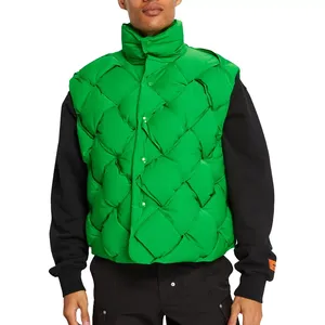 Gilet matelassé vert pour homme, col montant, fermeture à boutons, veste décontractée d'hiver, coque en polyester - Product Image 2