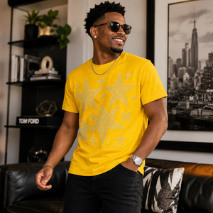 T-shirt à manches courtes pour homme Cosh International, imprimé étoiles jaunes brillantes, coupe classique, jersey décontracté en coton, col rond - Product Image 3
