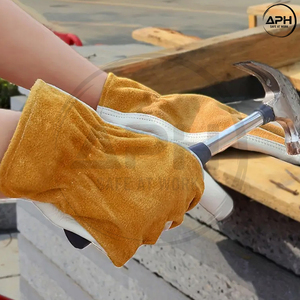 Premium Grain Cowhide Leather Driver Work <b>Gloves</b> Brown Split Suede Back Keyhole Thumb Elastic Wrist Mechanical Rigger <b>Gloves</b> - Product Image 5