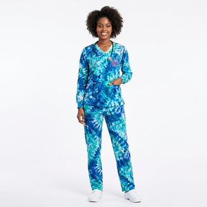 Medical <b>Scrub</b> Tie Dye Set V- Neck Tops & Tight Jogger \ Long Sleeve <b>Scrub</b> Hospital <b>Surgical</b> Suit \ Medical Nursing Shirt & Pant - Product Image 6
