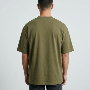 Men's T Shirt Olive <b>Green</b> Tonal Raised Text Design Crew Neck Short Sleeve Oversized Fit Casual Streetwear <b>Tshirt</b> - Product Image 2