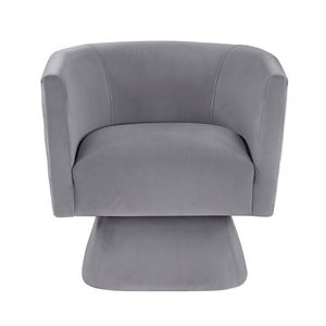 Sedia Girevole in Legno Massello con Tessuto in Velluto Grigio, Schienale con Motivo a Rombi, Sedia Comfort per Arredamento Soggiorno, 1 Pezzo - Product Image 2
