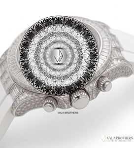 Reloj Cronógrafo de Lujo con Caja de Acero Inoxidable de 41 mm, Analógico de Cuarzo, Bisel con Diamantes, Correa de Silicona Blanca, Estilo Deportivo Antiguo - Product Image 2