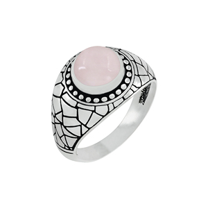 Vintage 925 Sterling Silver Natural Rose Quartz Stone Round Shape Pink Gemstone Women's <b>Ring</b> - Product Image 3