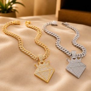 18K Vermeil Yellow <b>Gold</b> <b>Pendant</b> Cuban Link Chain Round Cut Diamond Hip Hop Moissanite Jewelry Gift - Product Image 4