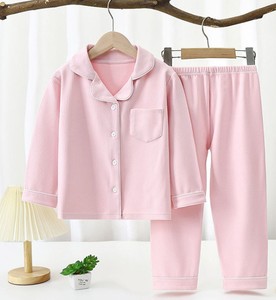 Ensemble de pyjama côtelé à manches longues pour filles avec bordure blanche et fermeture boutonnée sur le devant - Product Image 4