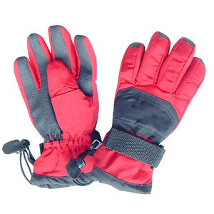 Gants de ski à doigts entiers, rouge et gris, en polyester, isolés thermiquement, avec fermeture à cordon, unisexes, pour le ski de descente en plein air en hiver - Product Image 1