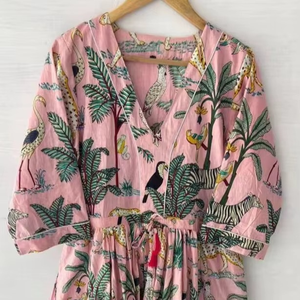 Women's Pink Midi Cotton Dress with Jungle Animal Print Plus Size Flapper Summer Prom Dress for Women - Product Image 1