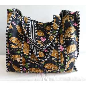 Bolsa de Mano de Algodón con Estampado Animal de SR Exports, Bolsa de Compras Reutilizable con Cierre de Cremallera Hecha a Mano, Bolsa de Hombro Estilo Boho India de Rajasthan - Product Image 1