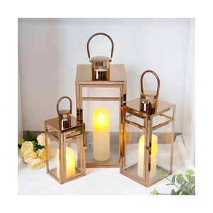 Decorative Antique Brass Lantern Candle Holder Set Flameless Home Decoration Metal Lanterns with Handle Indoor Home Decoration - Product Image 4